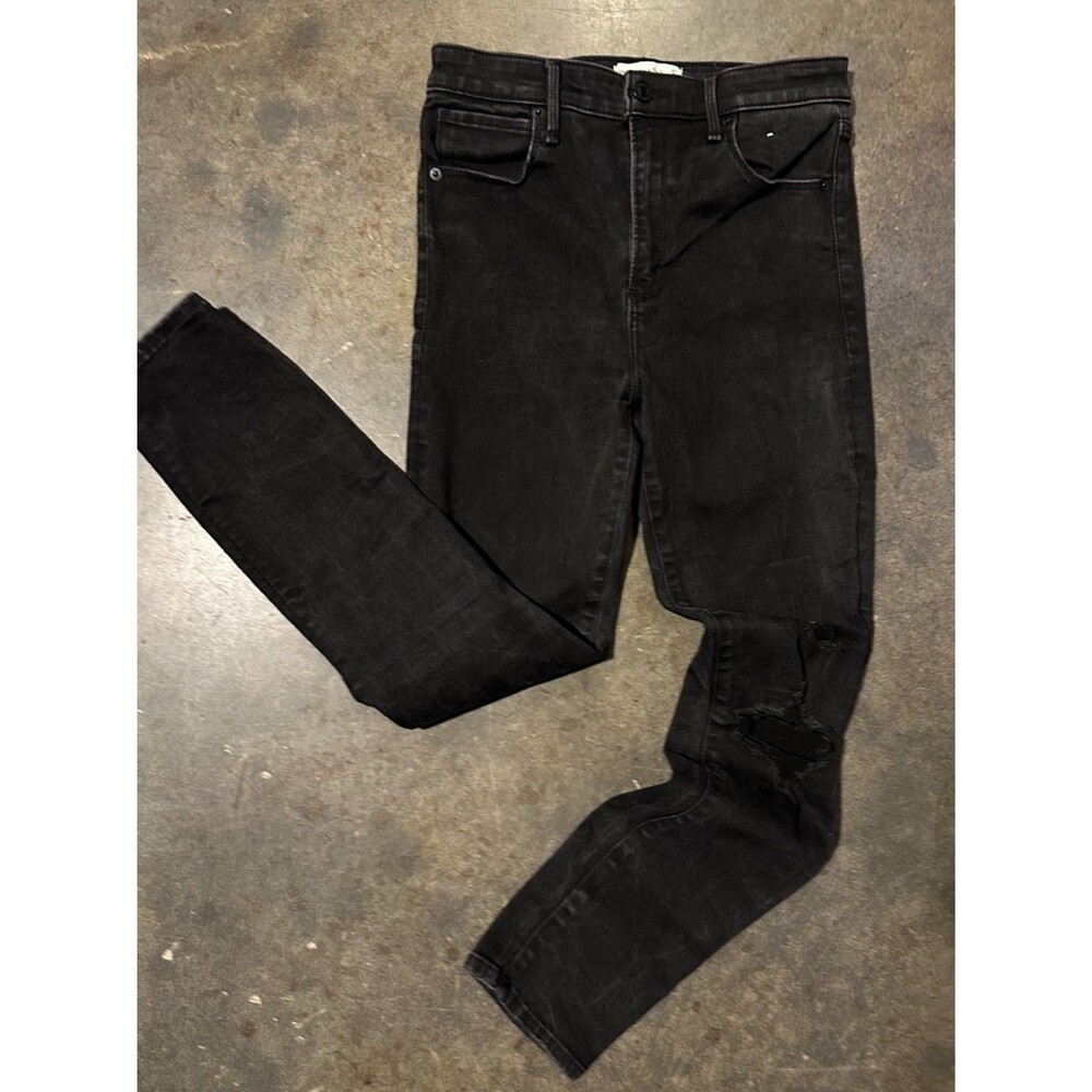 Abercrombie & Fitch Skinny Jeans Womens 27 High Rise Black Distressed Ankle